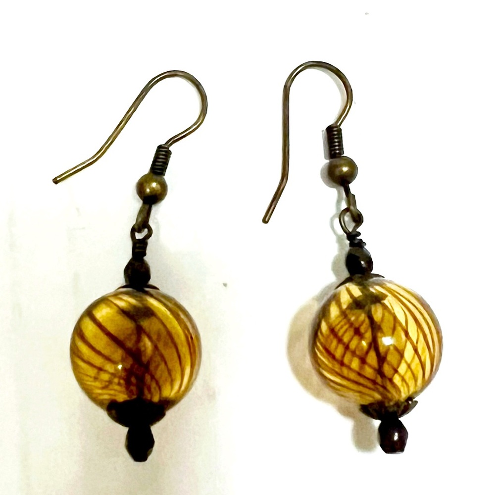 Vintage Hand Blown Glass Bead Dangle Earrings